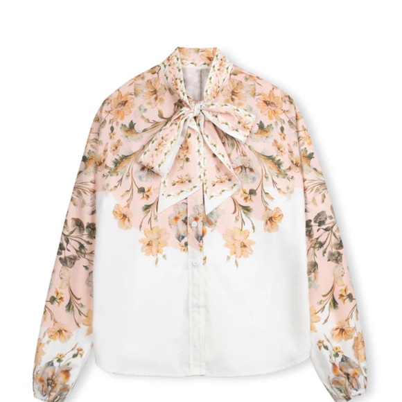 The Collective NY Tie Bow Blouse Skirt set in peach/white/gold floral - Picture 2 of 3